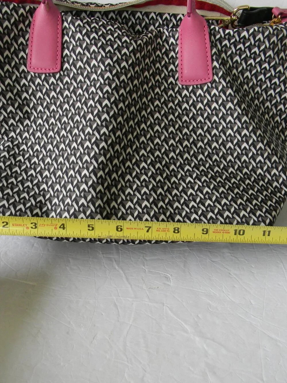 ROBERTA PIERI  NYLON/LEATHER BLACK/WHITE GEOMETRIC SATCHEL/CROSSBODY BAG ITALY